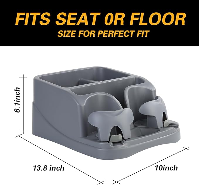 Large Size Plastic Console for Cars, Trucks, Minivans, SUVs with 2 Adjustable Drink Cup Holders pad Book Holder, Back Bench and Front Seat or Floor Middle Console Universal Vehicle Organizer Grey