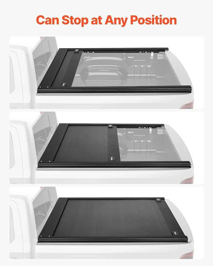 VEVOR Retractable Tonneau Cover, 5.5 ft Hard Retractable Tonneau Cover with Built-in Drainage Pipe for 2009-2024 Ford F-150 Crew Cab, Customized Design with Double-Lock & T-Slot
