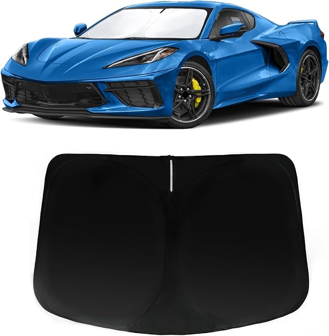 Windshield Sun Shade for Chevy Chevrolet Corvette C8 2020-2026, Car Front Window Sunshade with 240T Sun Visor Protector Blocks UV Rays Heat Sun Shield Accessories