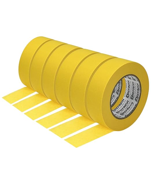 KREFINISH Painters Tape for Cars Vehicles Paint Tape Auto Body Yellow Masking Tape Heat Resistant Automotive Removable No Residue Painting Tape Bulk Set for Paint Booth, 1.41in-60 yards/6rolls