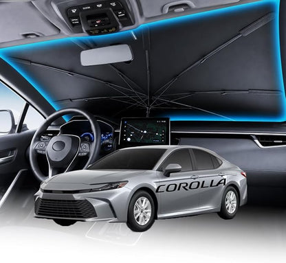 Wigoo Windshield Sun Shade Umbrella for Toyota Corolla [100% Sun Blockage, Ice Cooling Fabric] Reflective Heat Insulation, Foldable Front Window Sunshade Umbrella for Toyota Corolla 2000-2026