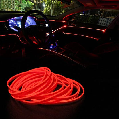 El Wire Red Neon Lights 16FT/5M Car Interior Led Strip Light USB 5V for Car Garden Party Decoration