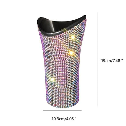 Riloer Bling Car Trash Can Rhinestones Car Trash Can for WomenGlittering Vehicles Trash Can Designed for Small Folding Umbrella Car Trash Bin Green