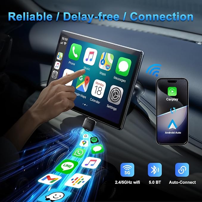 TRPYD Wireless CarPlay Adapter 2025 Upgraded, Plug and Play, No Latency, Converts Factory Wired to Wireless, Compatible with iPhone (iOS 10 and Above) for Cars 2016+ - Black