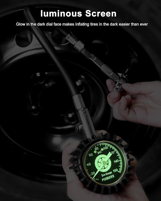 Tire Pressure Gauge for Cars Schrader and Presta 160 PSI, Road Bike Tire Air Pressure Gauge Luminous Dial, Suitable for Car, Motorcycle, Bike, SUV and Truck