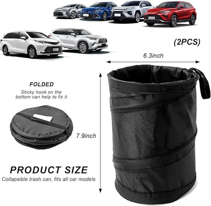 2 PCS Car Trash Can, Waterproof Portable Collapsible Pop-up Garbage Bin with Elastic Band, Automotive Mini Portable Hanging Rubbish Bin Trash Bag for Camping Traveling