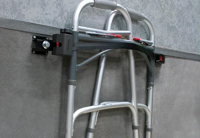 Q'Straint Q-3009 Walker & Stroller Securement Kit | Universal Bolt-On Wall Mount System for NEMT, Paratransit & School Buses | Auto-Locking Retractors & Hardware Included