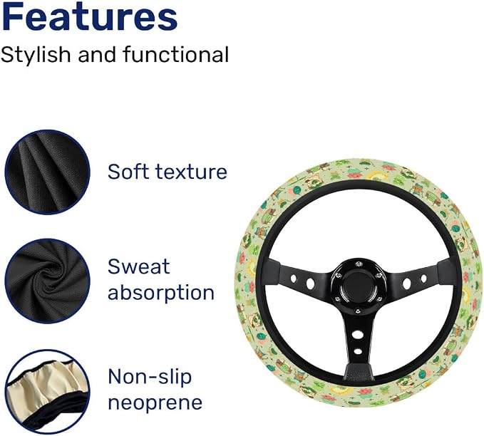 GENANY Leaf Mask Spirits Steering Wheel Cover, Non Slip Polyester Car Wheel Protector for Car SUV Truck, Universal 15 Inch