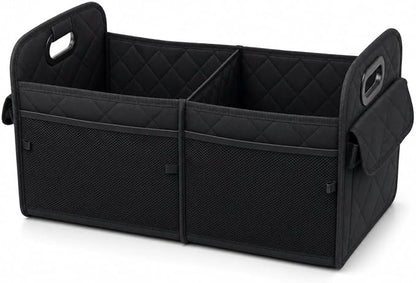 Car Organizer Caddy Oxford Quilted Trunk Organizer, Waterproof Storage Tote with Handles for Front Seat, Backseat, SUV, Truck, Van, Black