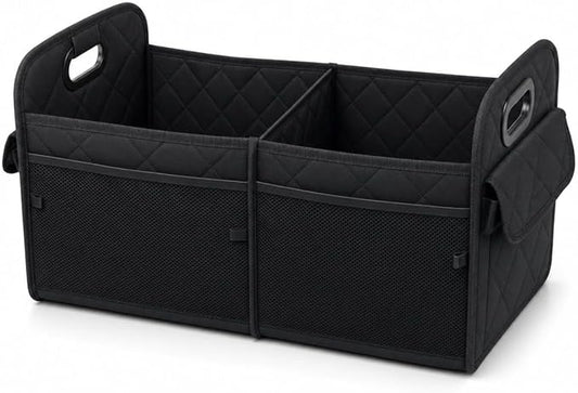 Car Organizer Caddy Oxford Quilted Trunk Organizer, Waterproof Storage Tote with Handles for Front Seat, Backseat, SUV, Truck, Van, Black