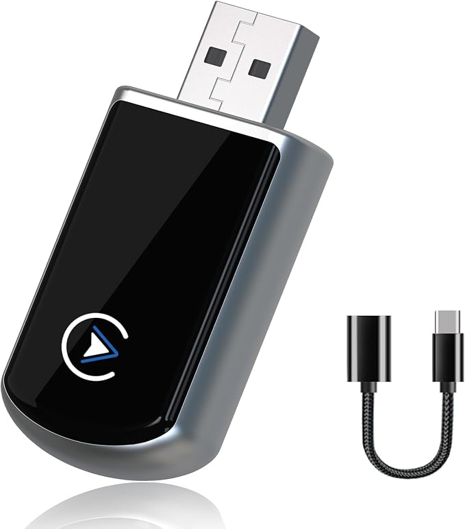 Wireless CarPlay Adapter for iPhone,2 in 1 CarPlay Wireless Adapter,No Latency,Compatible with Over 800 Car Models from 2016+,for iPhone 10+ & Android 11 Above,Black