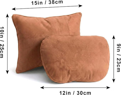 2PCS Car Pillow for Car Neck Pillow for Driving Seat Neck Support Soft Cushion Back Support Head-Rests for Vehicle Sleeping with Elastic Adjustment Strap (Brown, Head and Lumbar)