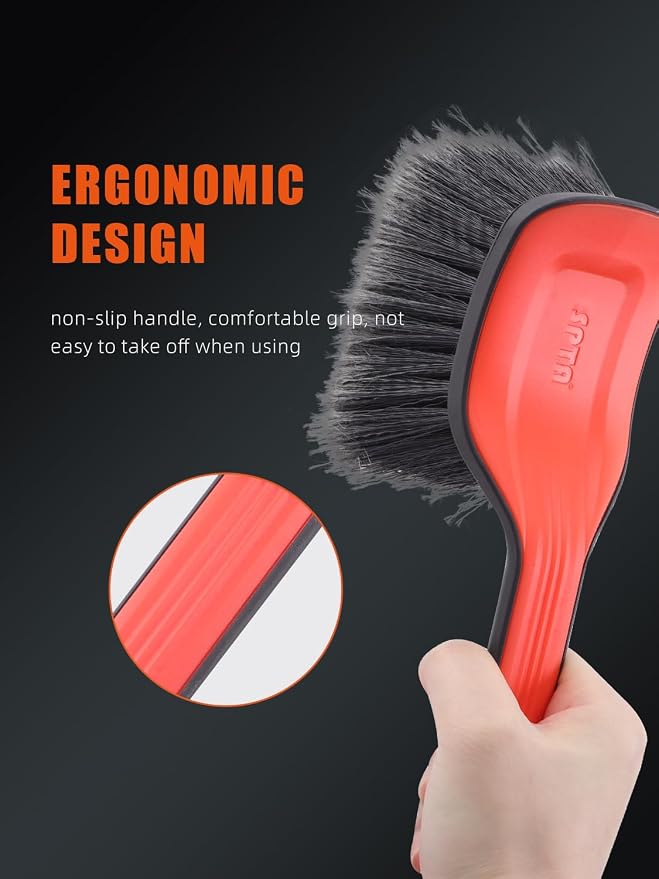 Wheel Face Brush,2Pcs Wheel Brush, Carpet Cleaning Brush,Stiff Synthetic Bristles,Ergonomic Design Handle, Scrub Brush for Floor Mats,Car Wheel Hub Cleaning,Car Interior,Home Soft Flagged-Tip Bristles