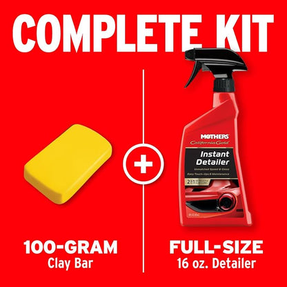 Mothers California Gold Clay Kit, 1 100-gram Clay Bar + 16 oz. Instant Detailer — Removes Contaminants, Restores Brilliance & Smoothness of Paint, Chrome, Glass & Plastics (07241)