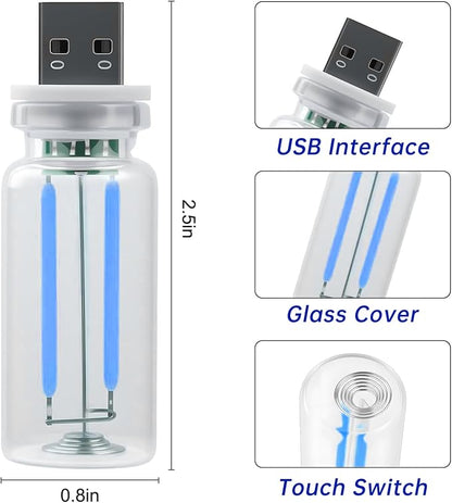2 PCS Mini USB Light, Touch Dimmable Car Interior Ambient LED Night Light, Retro Glass Bottle Plug-in Accent Decor Lamp for Vehicle, Camping, Bedroom (1Red&1Blue)