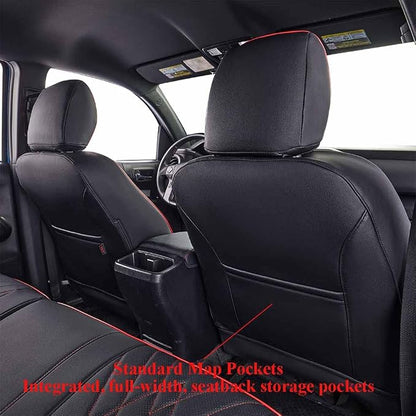 EKR Custom Fit Tacoma Front Car Seat Covers for Toyota Tacoma 2016 2017 2018 2019 2020 2021 2022 2023 Double Cab/Access Cab - Front Row Only, Faux Leather(Black with Red Trim)