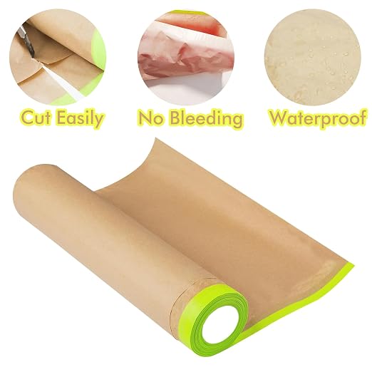 Amonk Paint Masking Paper with Adhesive 18in x 50Ft Pre-Taped Masking Paper for Painting Tape and Drape Painters Paper Roll for Automotive Furniture Wall Protection(2 Rolls)