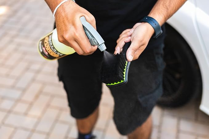 Detail Factory - ProGrip Interior Scrub Brush - Soft Bristles - Rubber Grip for Maximum Stability and Comfort - Curved Head Profile for Better Clearance - Octane Ectoplasm