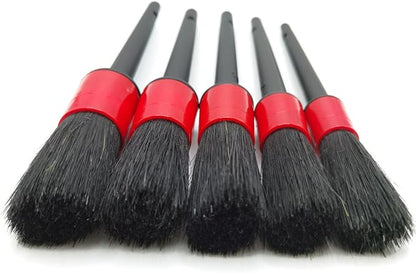 Car Detailing Brush Set of 5 - Soft Boar Hair, Car Cleaning Brush, Wheel Cleaner Brush, Car Dust Brush, Car Interior Leather Seat and Vent Brush, Parts Cleaner Brush