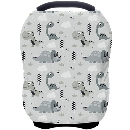 Car Seat Covers for Babies - Multi- use Nursing Carseat Canopy, Breastfeeding Covers, Baby Shower Gifts for Boys and Girls (Grey Dinosaur)