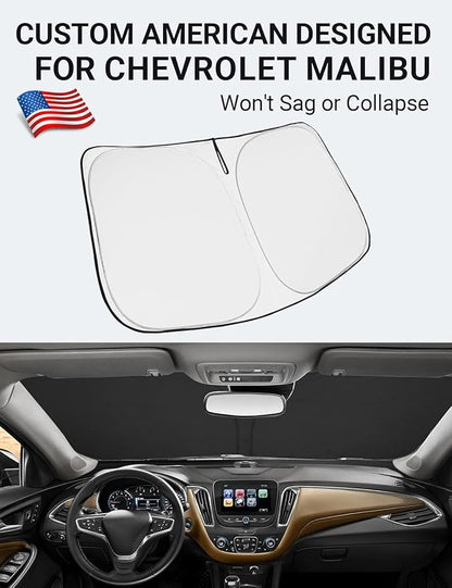 Proadsy 2026 Upgrade Front Windshield Sun Shade Foldable Sunshade Protector Custom Fit 2016-2025 Chevrolet Chevy Malibu Accessories