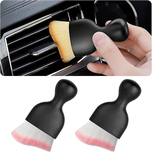 Blilo 2PCS Car Interior Detailing Brush with Dust Cover, Auto Soft Hair Cleaning Brushes, Scratch Free Curved Dirt Collectors, for Vehicle Dashboard Air Conditioner Vents Leather (White/Pink/2PCS)