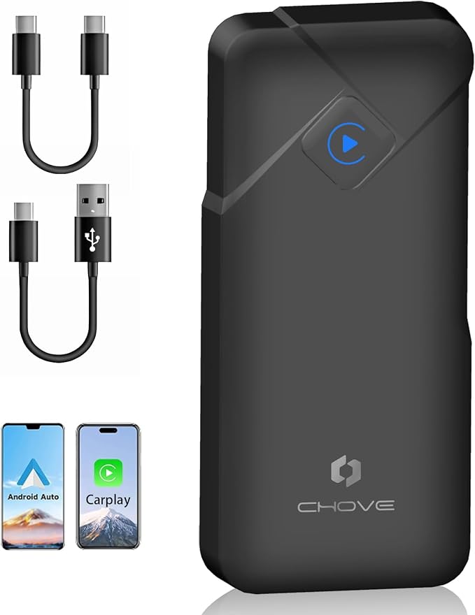 CHOVE 2-in-1 Wireless CarPlay & Android Auto Adapter, Upgrade Wired to Wireless, Compatible with iOS 10& Android