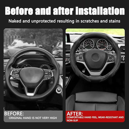 Osilly 15 Inch Car Leather Steering Wheel Cover, Automotive Accessories Elastic Breathable Anti-Slip Soft Wheel Protector Fits Men and Women, Suitable for SUVs, Trucks, Vehicles and RVs (Black)