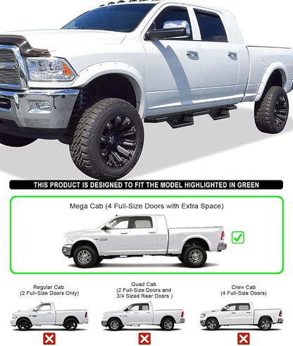 APS Stainless Steel Pocket Steps Running Boards Side Bars Compatible with Dodge Ram 2500 3500 2010-2026 Mega Cab