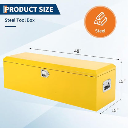 Garvee Black Steel Truck Bed Tool Box, Diamond Plate Tool Box with Side Handle and Lock Keys, Storage Toolbox Chest Box Organizer for Pickup, Truck Bed, RV, Trailer