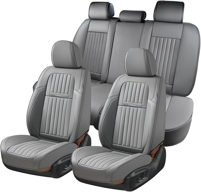 Coverado Car Seat Covers Full Set, Seat Covers for Cars,Gray Car Seat Cover, Waterproof Car Seat Protector, 5 Pieces Nappa Car Seat Cushion, Car Seat Covers Front Seats and Back Fit for Most Cars