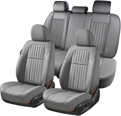 Coverado Car Seat Covers Full Set, Seat Covers for Cars,Gray Car Seat Cover, Waterproof Car Seat Protector, 5 Pieces Nappa Car Seat Cushion, Car Seat Covers Front Seats and Back Fit for Most Cars