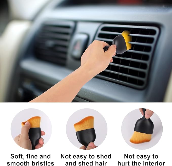 Car Detailing Brush Dusting Brush, Car Interior Detailing Brush (4Pcs) – Soft Bristle Interior Cleaning Tool with Curved Design, Auto Detailing Dust Brush with Protective Cover