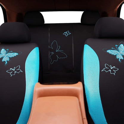 Flying Banner Butterfly car seat Covers ful Set Fashion Universal Lady Woman Female Rear Bench Back Split Colorized (Mint Blue, Full Set - Lace)