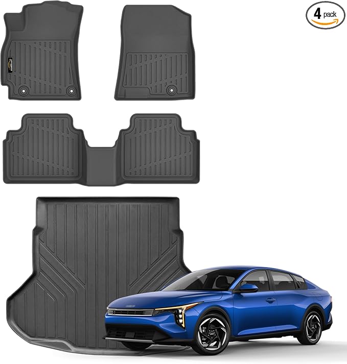Floor Mats & Cargo Liner Custom Fit for Kia K4 2025 2026 Sedan All Weather TPE Rubber Trunk Mat Anti-Slip Full Set Automotive Floor Liners for Kia K4 2025 Accessories