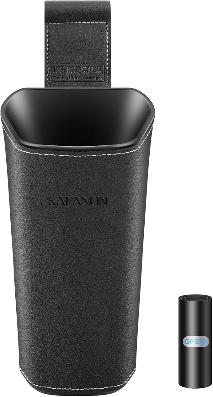 Car Trash Can Backseat Front Back Seat Door Center Console Armrest Passenger Glovebox Organization Storage Trash Bin Cute Black Mini Small Garbage Can Umbrella Holder (Glovebox)
