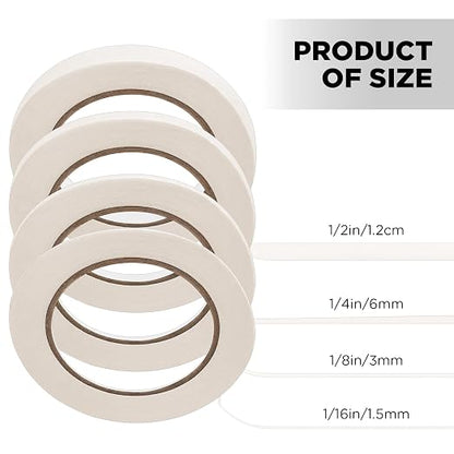 Epakh 4 Pack Painters Tape, Pinstripe Masking Tapes in 1/16, 1/8, 1/4 and 1/2 Inch Wide Suitable for Multi-Surface Automotive DIY Painting Labeling Arts Crafts Car Spray General Purpose(White,55 yd)
