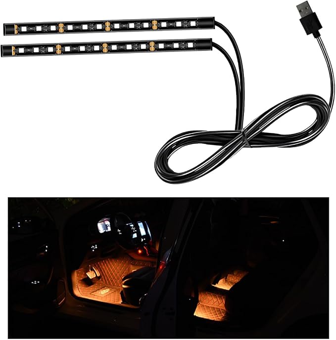 Ohleats Car LED Strip Light, 24 LED RGB Auto Interior Atmosphere Lights, USB Vehicle Under Dash Ambient Night Light Strip, Interior Decorative Lamp Lighting Kit Car Accessories (Orange)