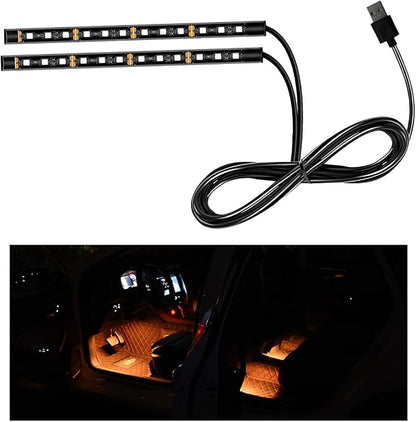 Ohleats Car LED Strip Light, 24 LED RGB Auto Interior Atmosphere Lights, USB Vehicle Under Dash Ambient Night Light Strip, Interior Decorative Lamp Lighting Kit Car Accessories (Orange)