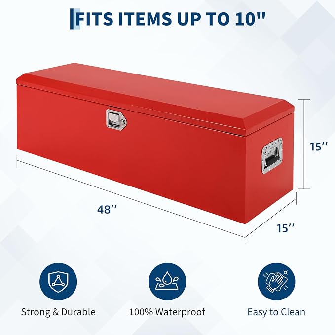 Heavy Duty Steel Metal Tool Box 48" for Truck Bed, Locking Plate Crossbed Storage Chest with Gas-Strut Assisted Lid, Weather-Resistant Truck Bed Tool Box for Pickup, Trailer, RV