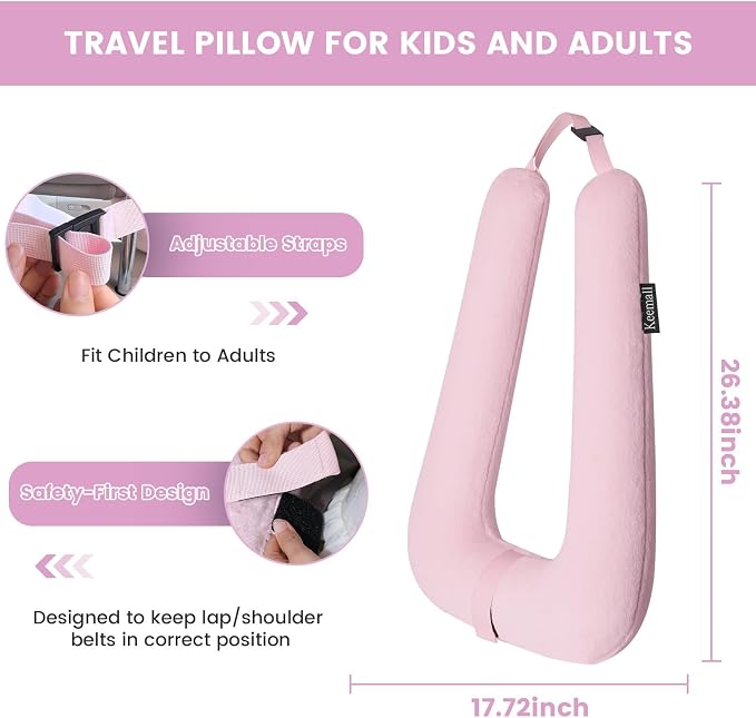 Keemall Car Pillow for Kids, Professional Inflatable Kids Car Pillow for Sleeping Carseat Travel - Safe, Reliable - Inflatable Travel Pillows for Kid Adult Car Seats Pink