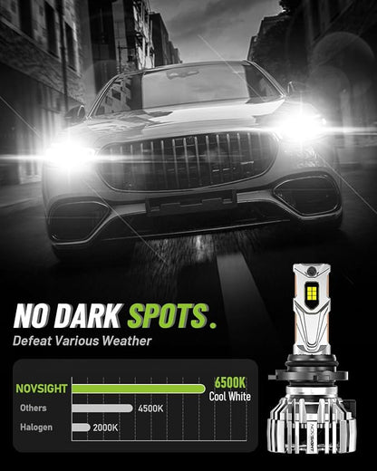 NOVSIGHT 9005 LED Fog Lights Bulbs - 55000 Lumens Ultra-Bright,100000 Hours Lifespan, 6500K Cool White Light, IP68 Waterproof, Pack of 2