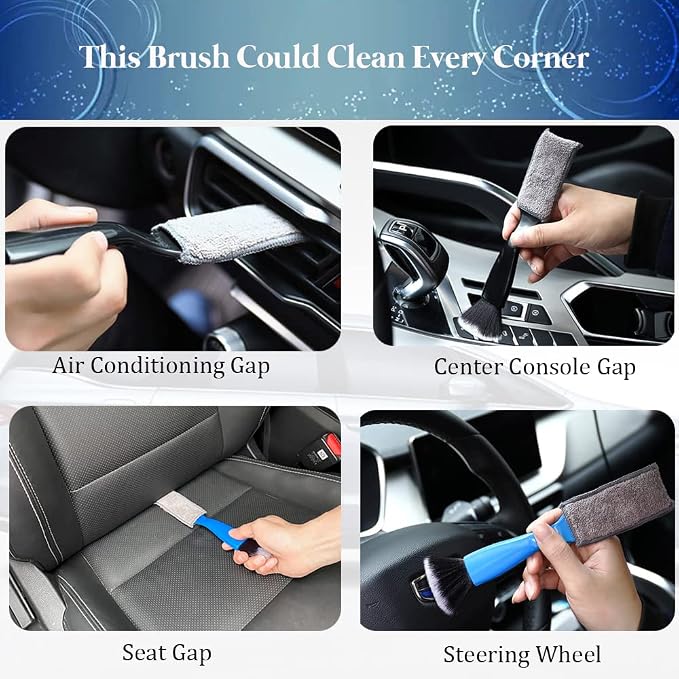 Double Head Brush for Car Clean 1Pack,Car Brushes for Detailing Interior,Car Detailing Brushes Exterior,Soft Car Detailing Brush(Black-Double Head,1Pack)