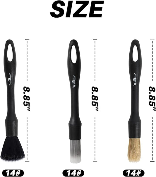 3 Pcs Car Detailing Brush Set - Car Interior Detailing Brush【Not Easy to Shed Bristles】- Automotive Interior Cleaning Brush for Air Vent, Leather Seat, Wheels, Emblems