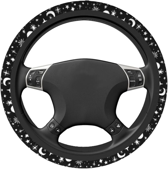 Moon and Star Steering Wheel Cover Car Accessories Cute for Women Girls Girly Universal 15 Inch Neoprene Auto Interior Decor Anti Slip Car Truck Protector