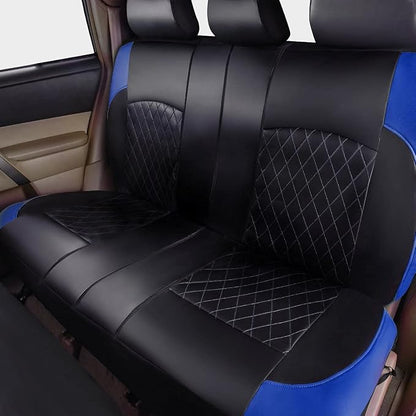 Universal Deluxe Pu Luxury Vinyl Faux Leather Car Seat Covers Full Set, Airbag Compatible, Breathable, Fit for Cars, Trucks, SUV (Black and Blue)