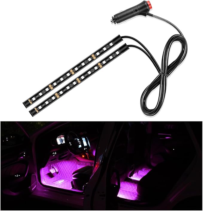 Yourkar Car LED Strip Light, 24 LED Interior Under Dash Atmosphere Lights with Cigarette Lighter, Vehicle Decor Lamp Ambient Night Light Strip Lighting, Universal Car Accessories (Pink Purple)