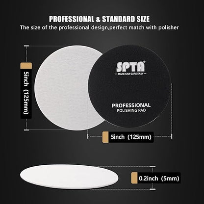 Glass Polishing Pad, SPTA 5 Pcs 5''(125mm) Car Glass Polishing Discs Microfiber Polishing Buffing Pad, Scratch Removal Kit for Correct Damaged Window Cleaning, Removing Stubborn Waterspots