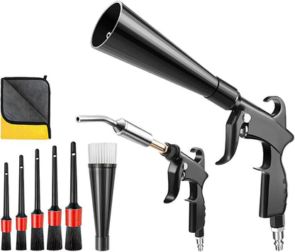 JUSTHERE Detailing Car Cleaning Gun Interior Dryer Air Blow Gun, High Pressure Blower Gun with 5 Pcs Brushes for Auto Carpet Seats Dashboard Console Cleaning
