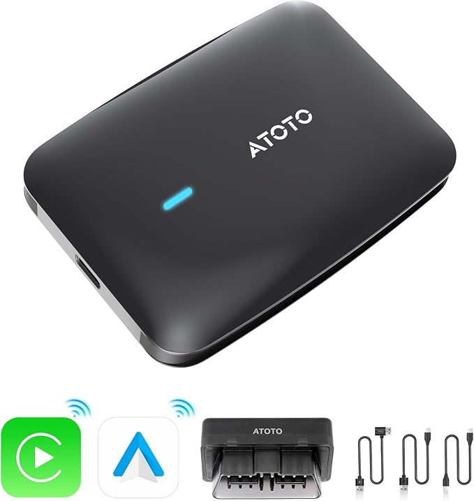 Portable AI Box CarPlay -2025 Upgrade Wireless CarPlay Adapter Compatible with YouTube, Plug & Play Smart AI Box Support DriveChat, Dual Bluetooth, Dual Wi-Fi, Max 128GB TF Card
